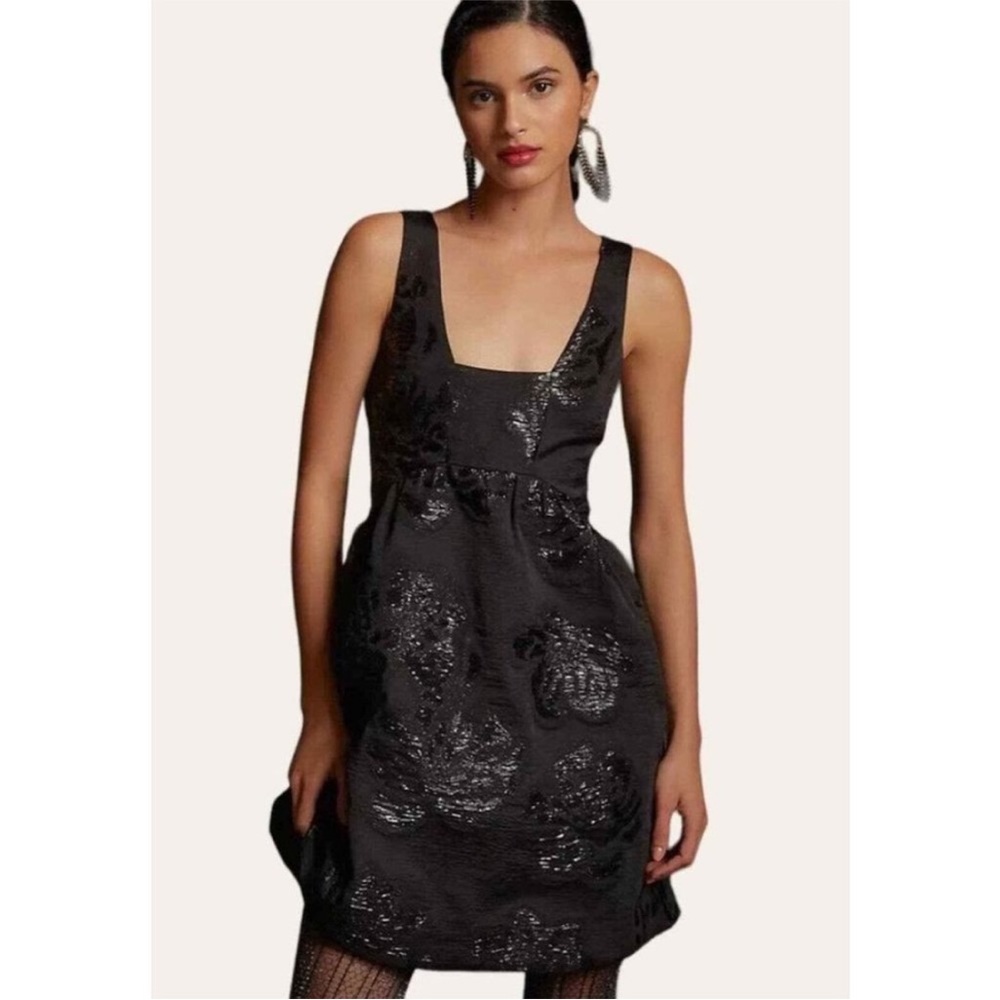 Maeve Anthropologie Black Sleevless Metallic Jacquard Mini Dress 10 MSRP $180.